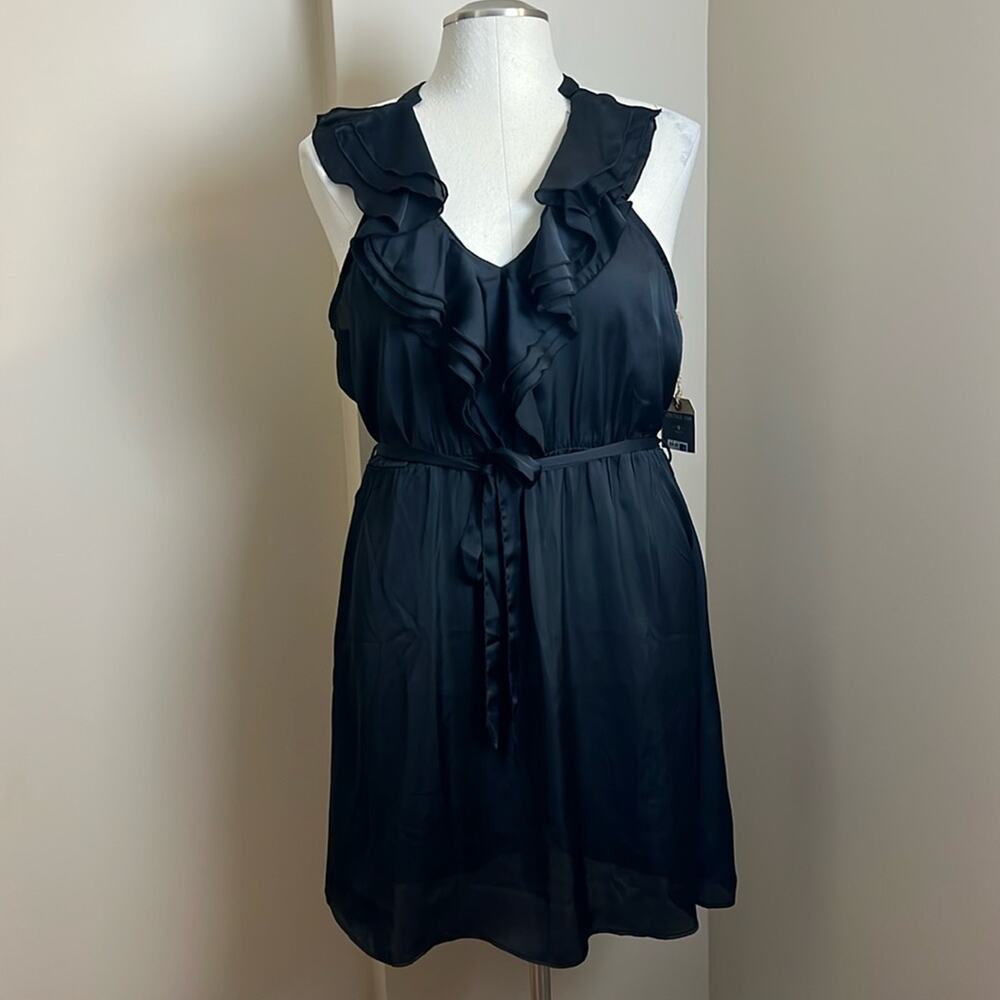 New! Converse One Star black draped ruffle neckline racer back mini slip dress L